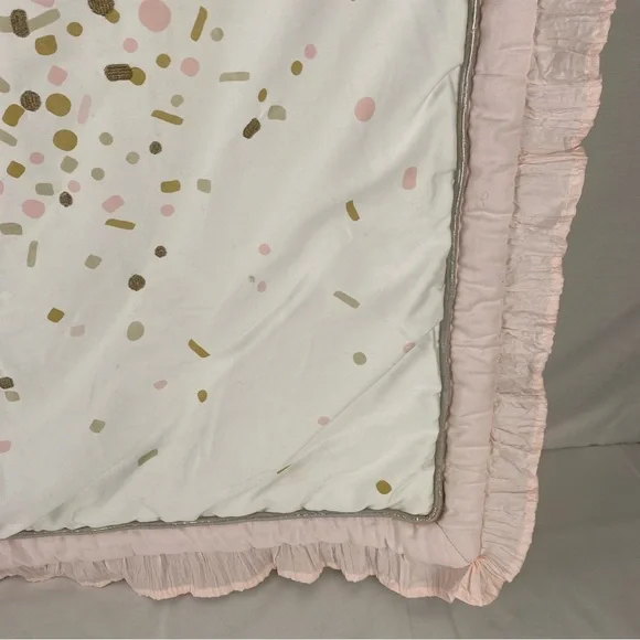 Lambs & Ivy Baby Blanket Pink Gold Confetti Heart Ruffle Trim 2016 - Picture 7 of 13